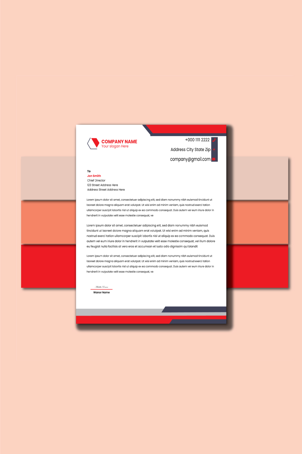 3 Corporate Letterhead Design Bundle Template pinterest preview image.