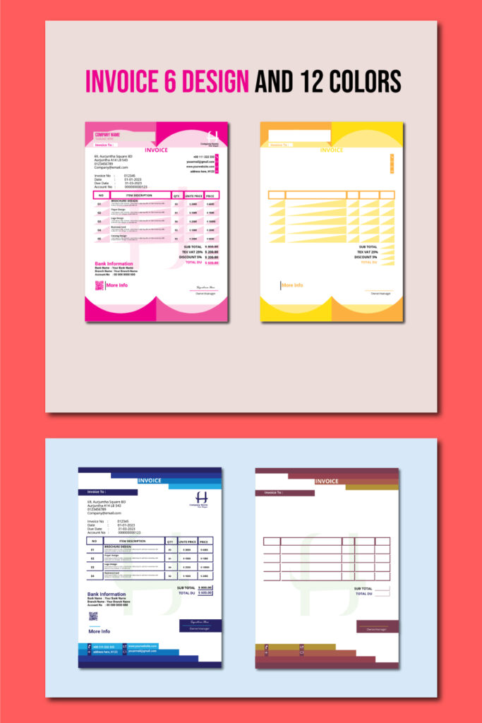 6 INVOICE TEMPLATES 12 COLORS - MasterBundles