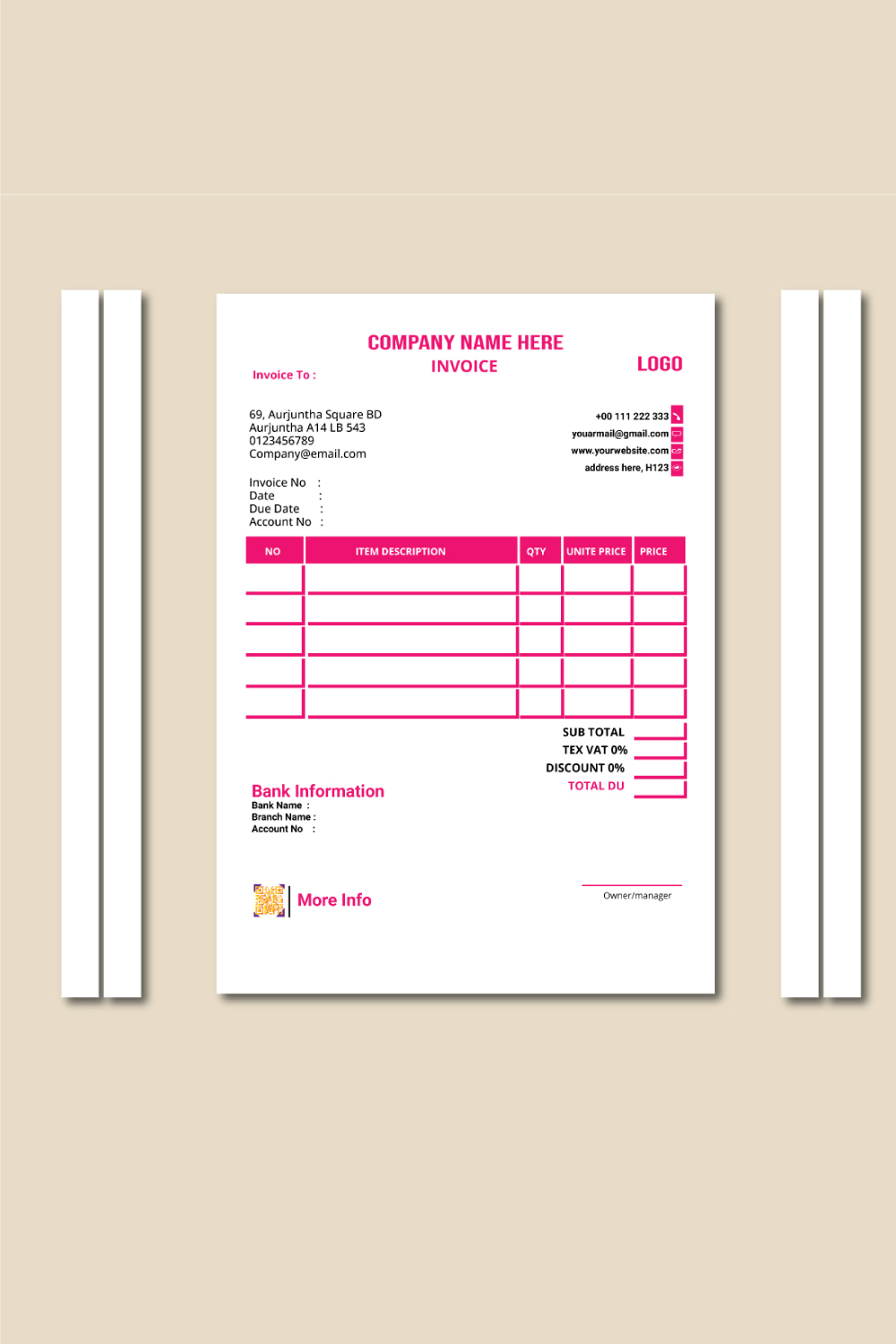 Invoice Design Template pinterest preview image.