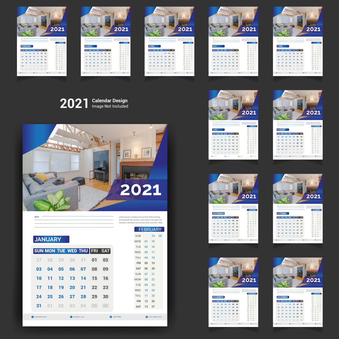 Professional Wall Calendar Template Design For Corporate Business 2021 preview image.