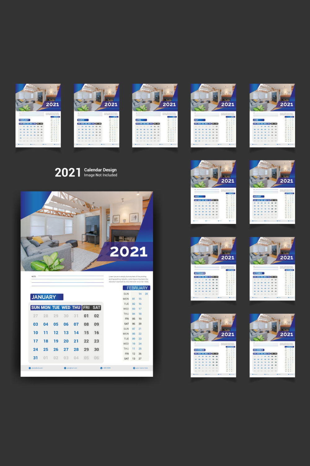 Professional Wall Calendar Template Design For Corporate Business 2021 pinterest preview image.