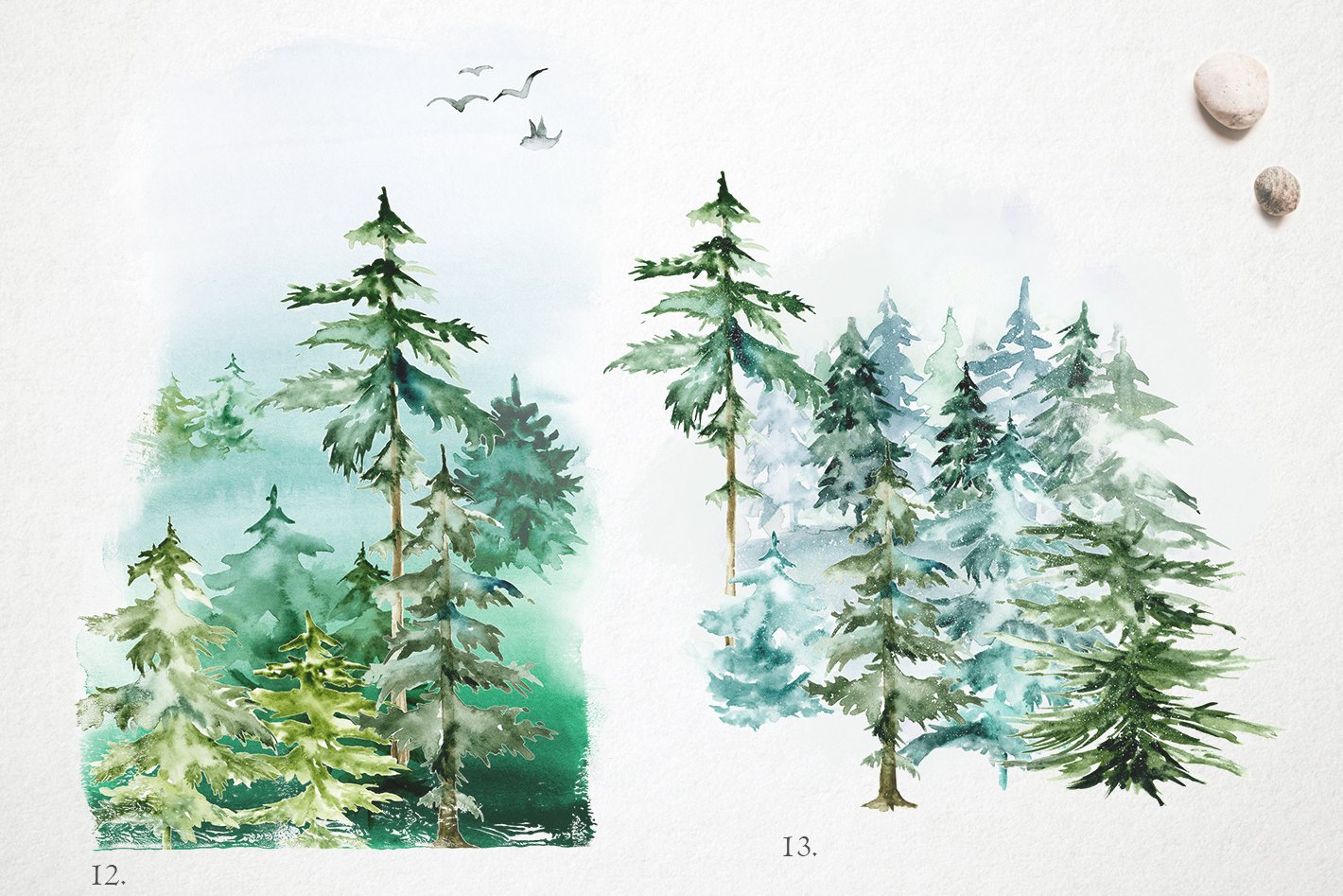 Watercolor painting of trees and birds by Emily Mason.