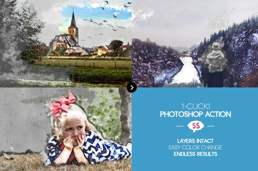 Watercolor Sketch Photoshop Action – MasterBundles