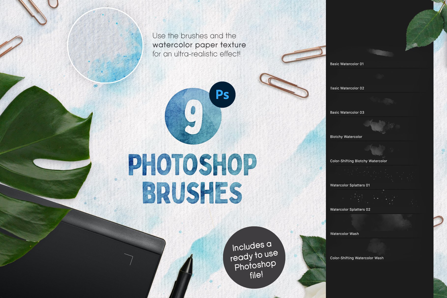 watercolor display photoshop brushes 914