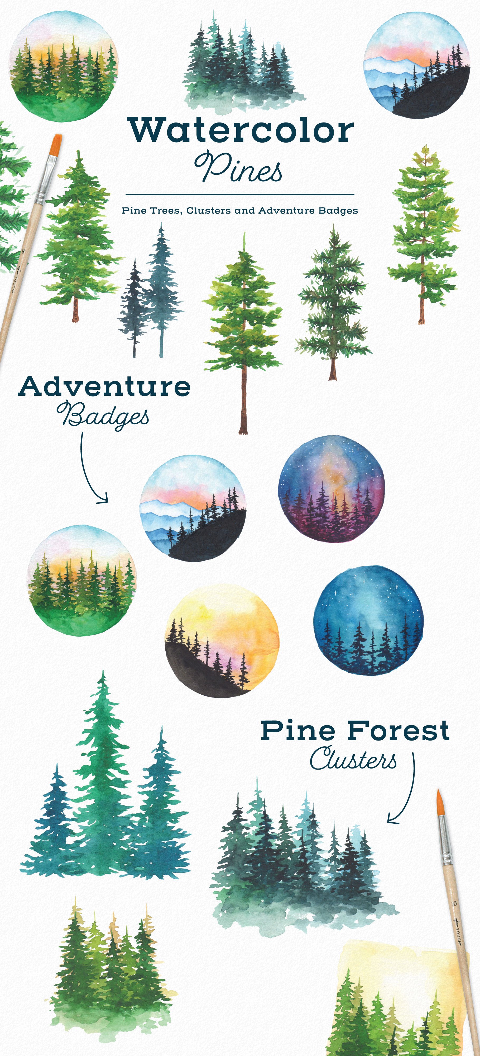 Watercolor Pine Tree Elements cover image.