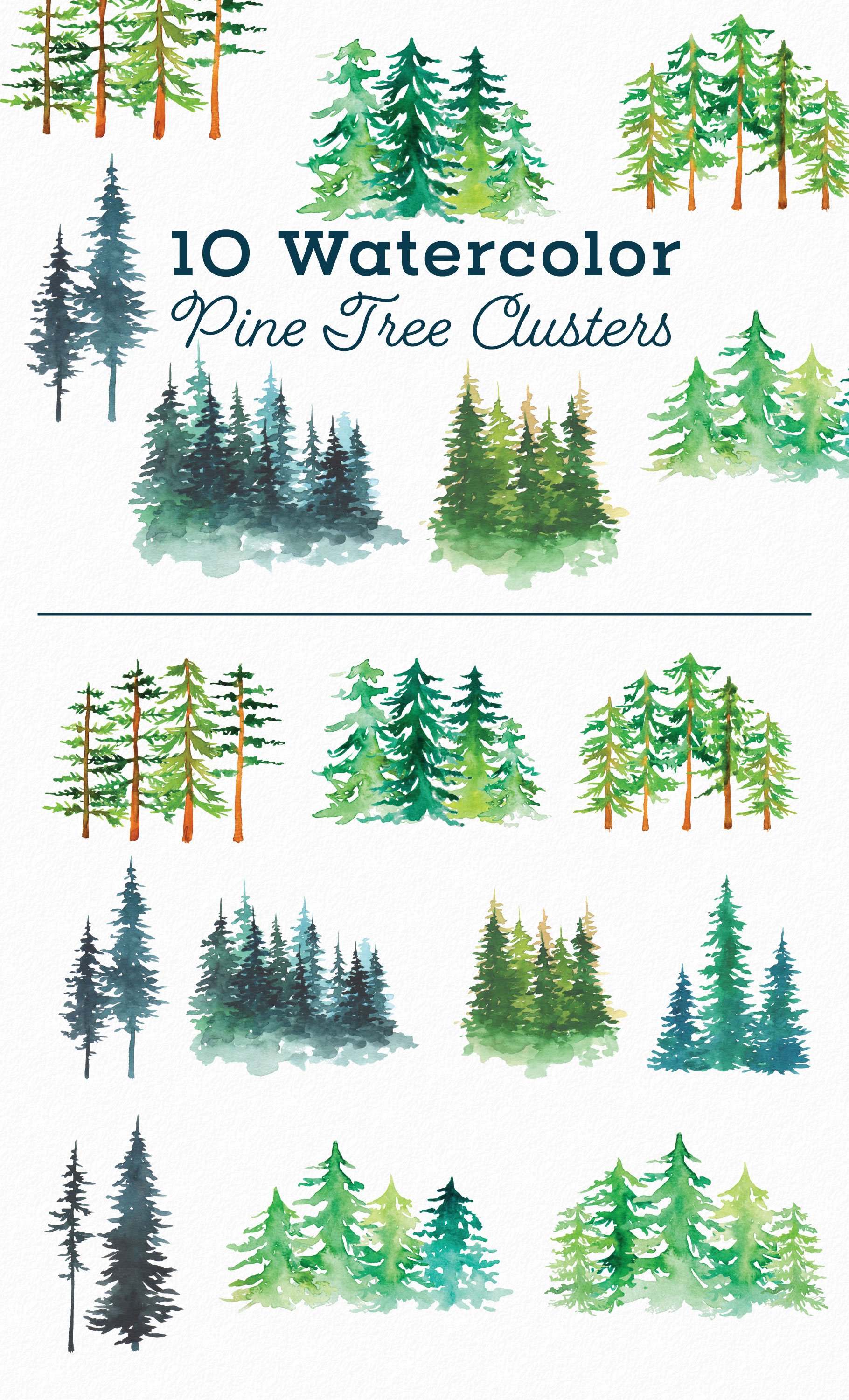 Watercolor pine tree clusterer is shown.