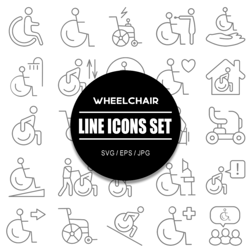 Wheelchair Line Icon Set cover image.