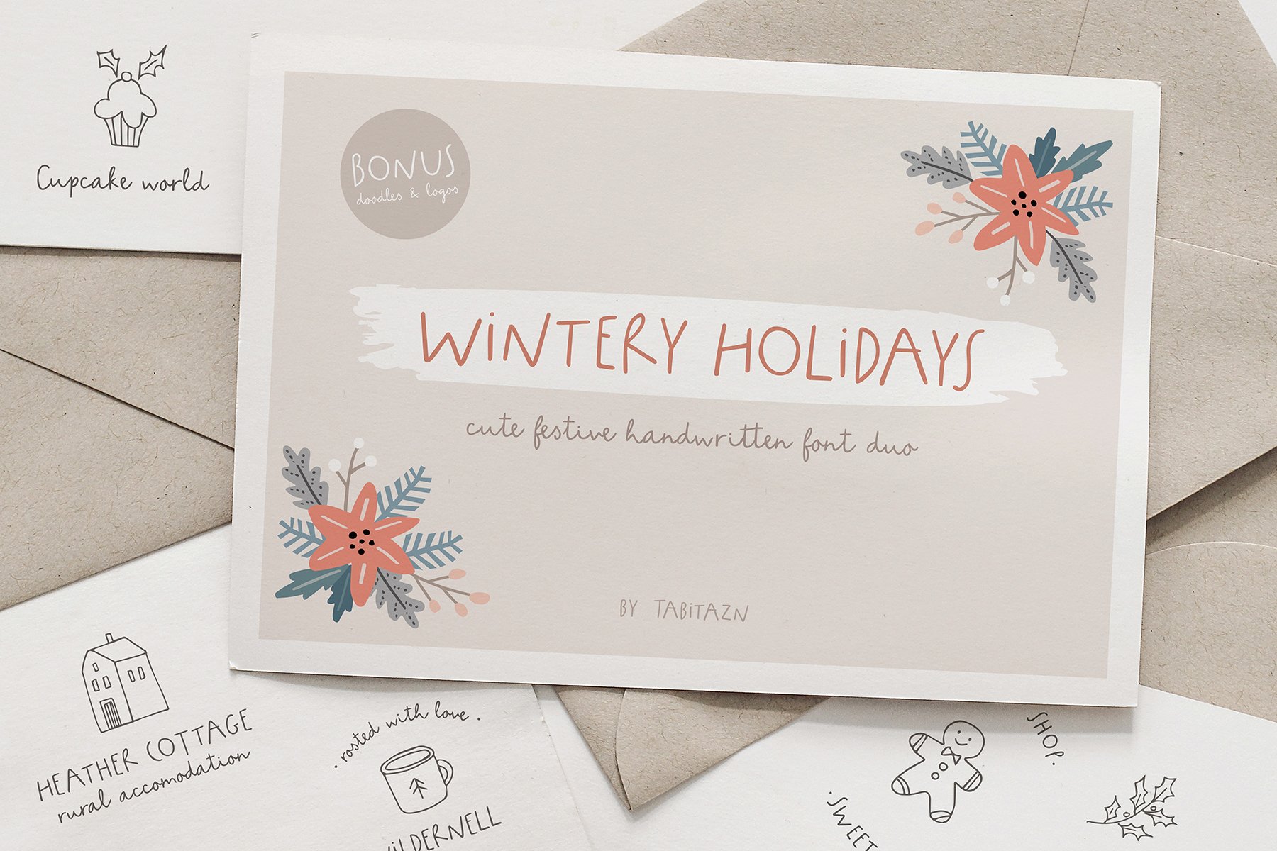 Wintery Holidays font duo, logos cover image.