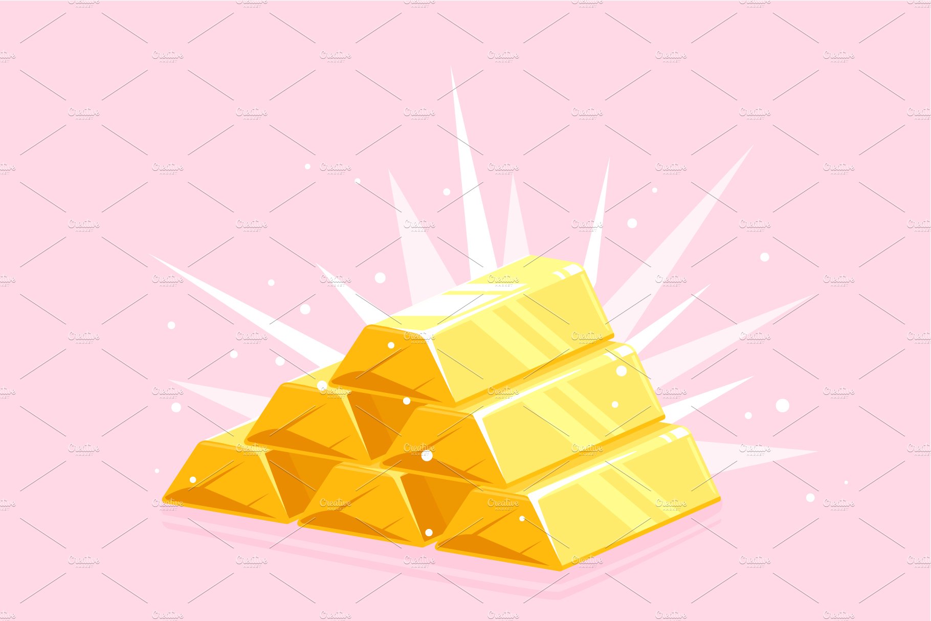 A pile of gold bars on a pink background.