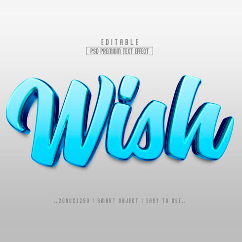 Blue 3d text effect with the word wish.