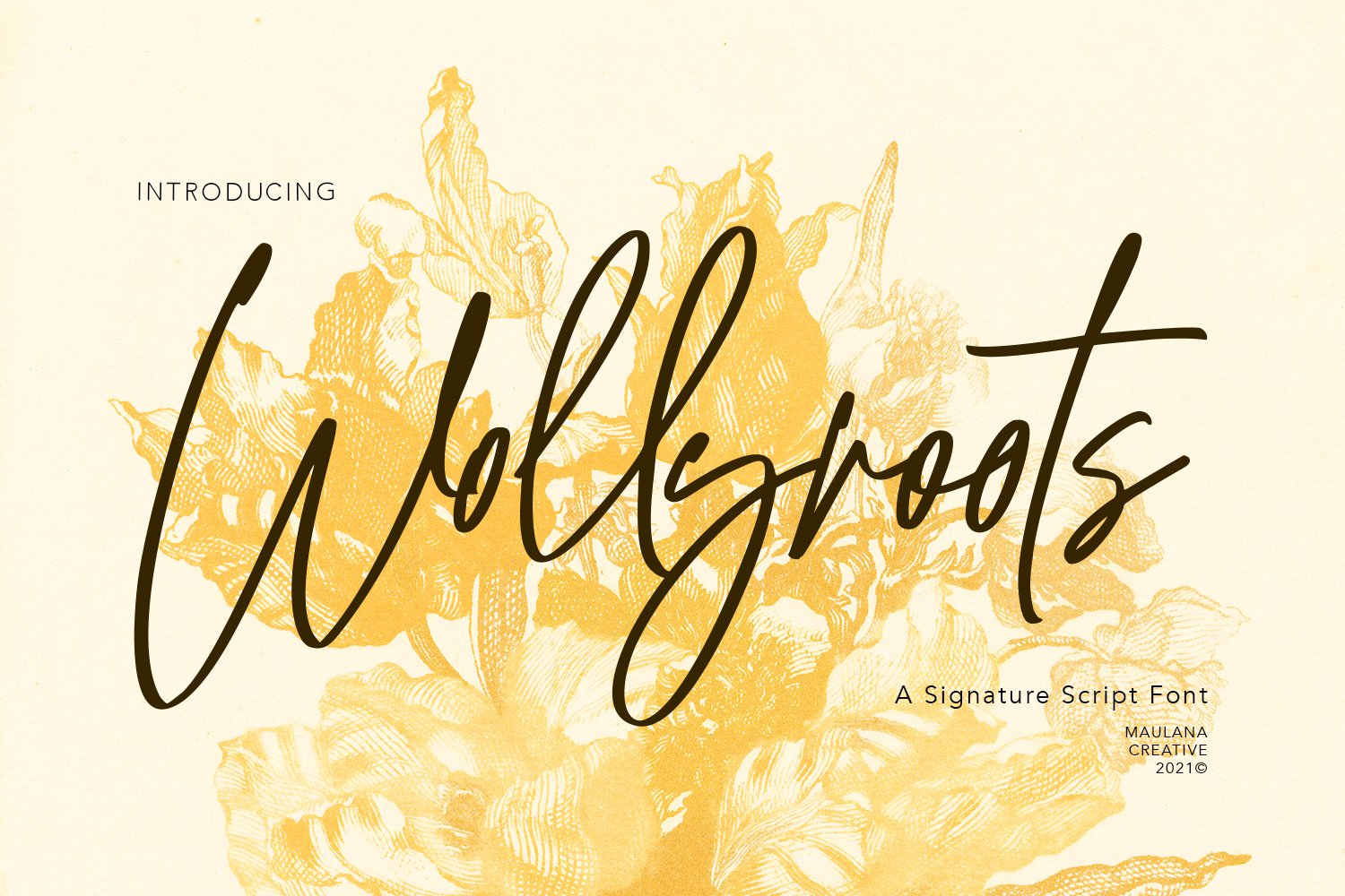 Wollyroots Signature Script Font cover image.