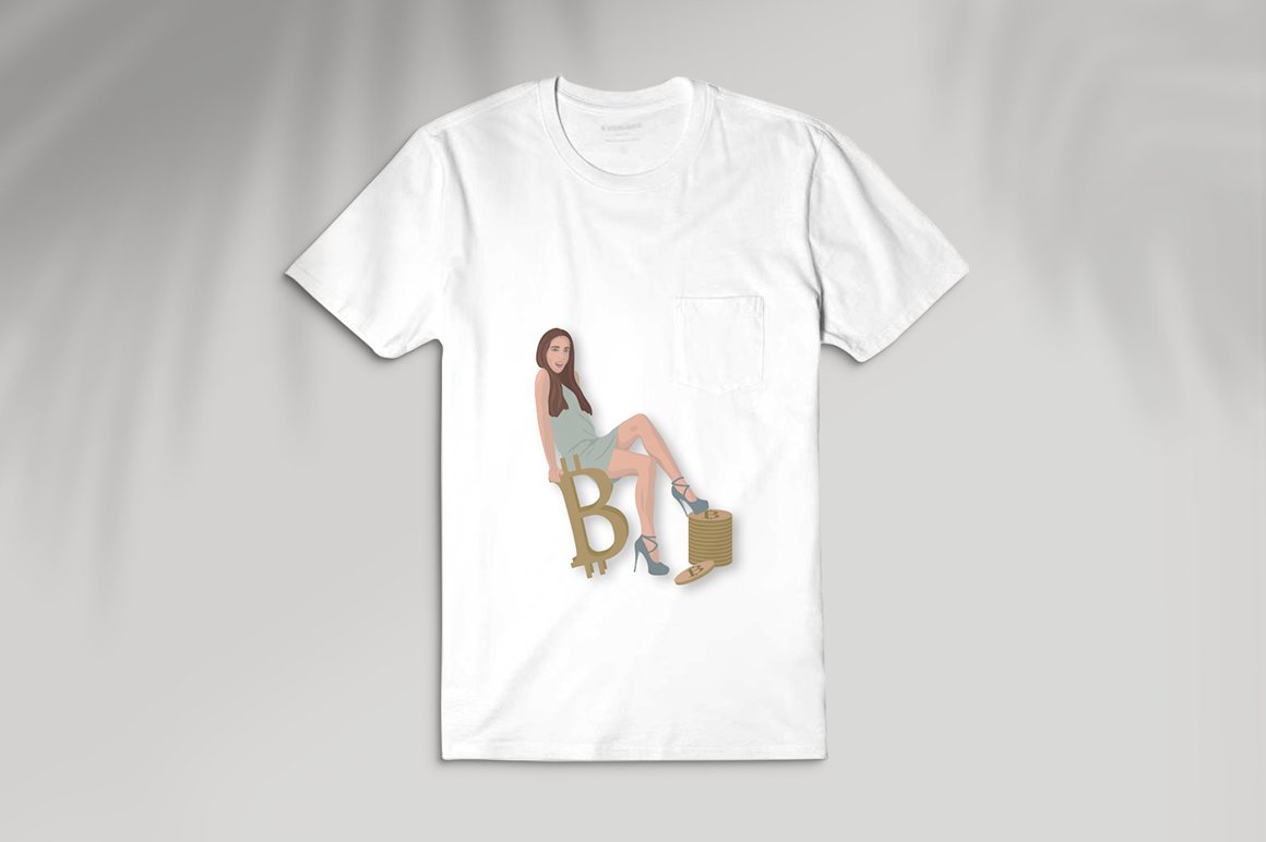 A t - shirt with a picture of a woman sitting on a chair.