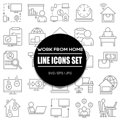 Remote Work Line Icon Set Work from home cover image.