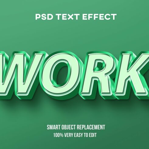 Work Green 3D Text Effect Psdcover image.