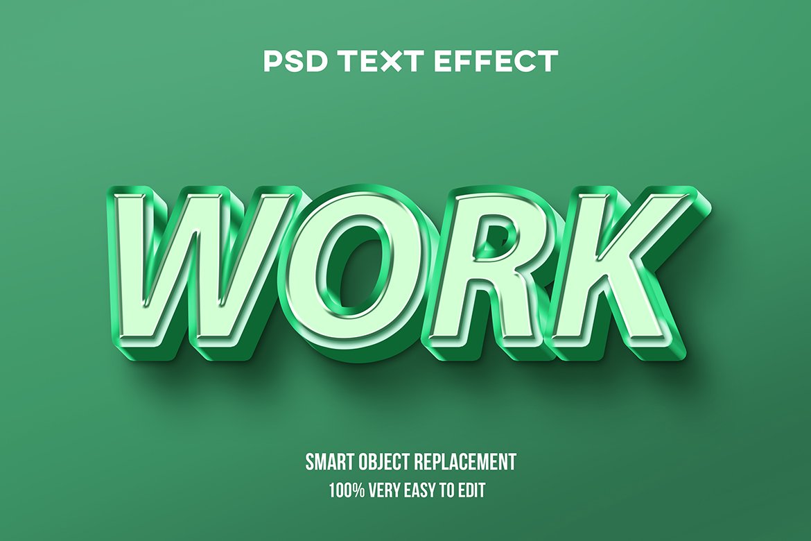 Work Green 3D Text Effect Psdcover image.