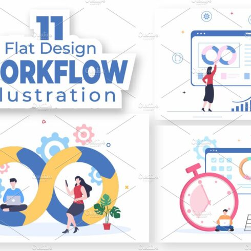 Flat design workflow illustrations.