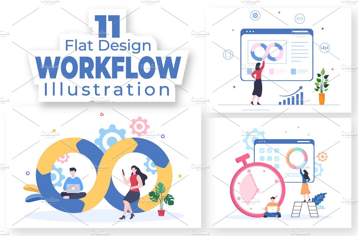 Flat design workflow illustrations.