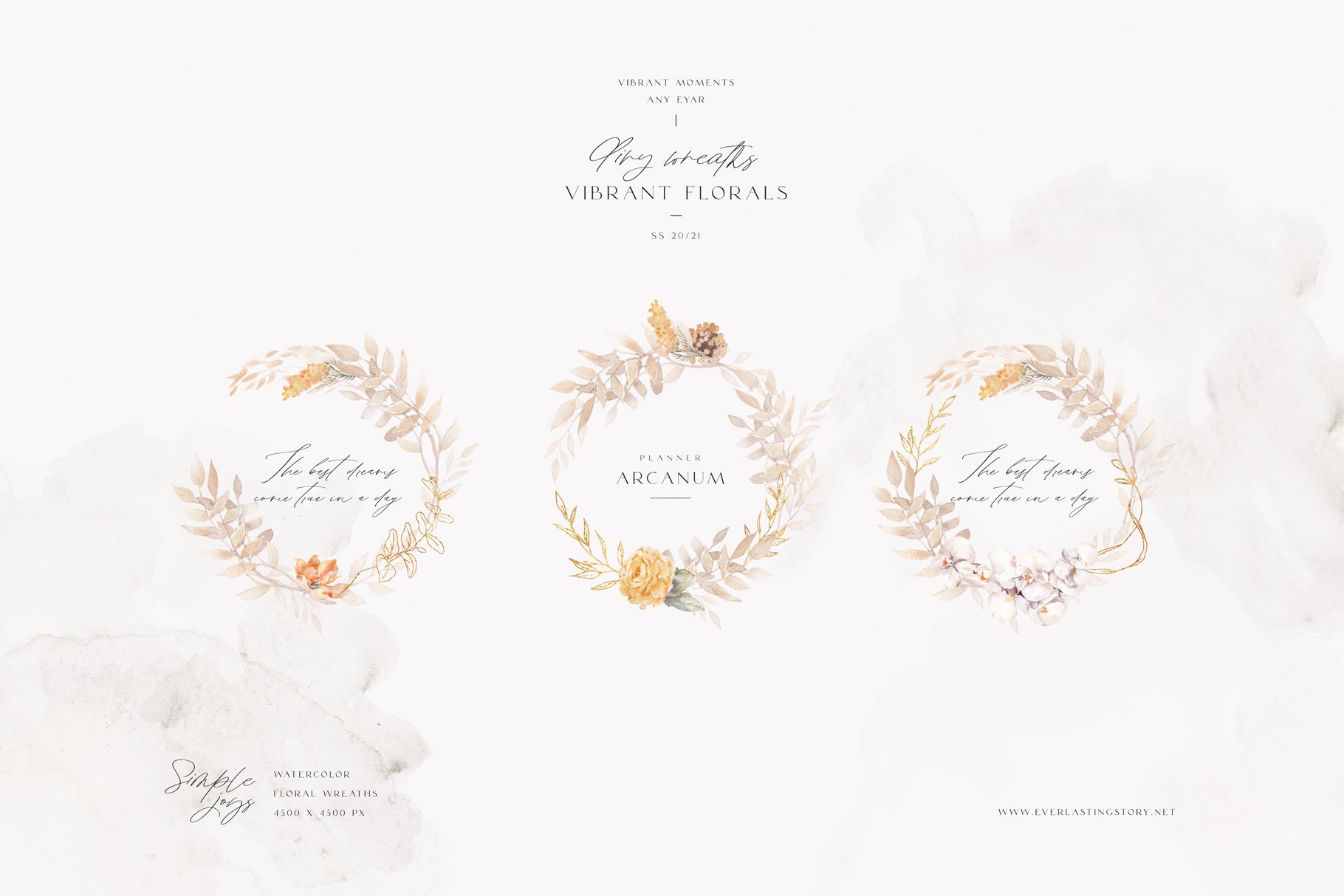 The wedding stationery is designed with watercolor flowers and leaves.