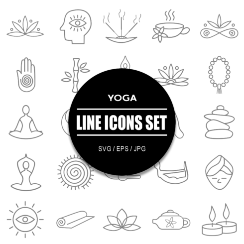Yoga and Meditation Line Icon Set cover image.