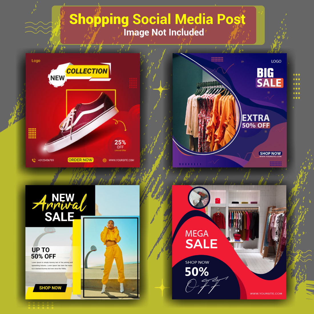 Shopping Fashion Sale Social Media Post Template Design preview image.