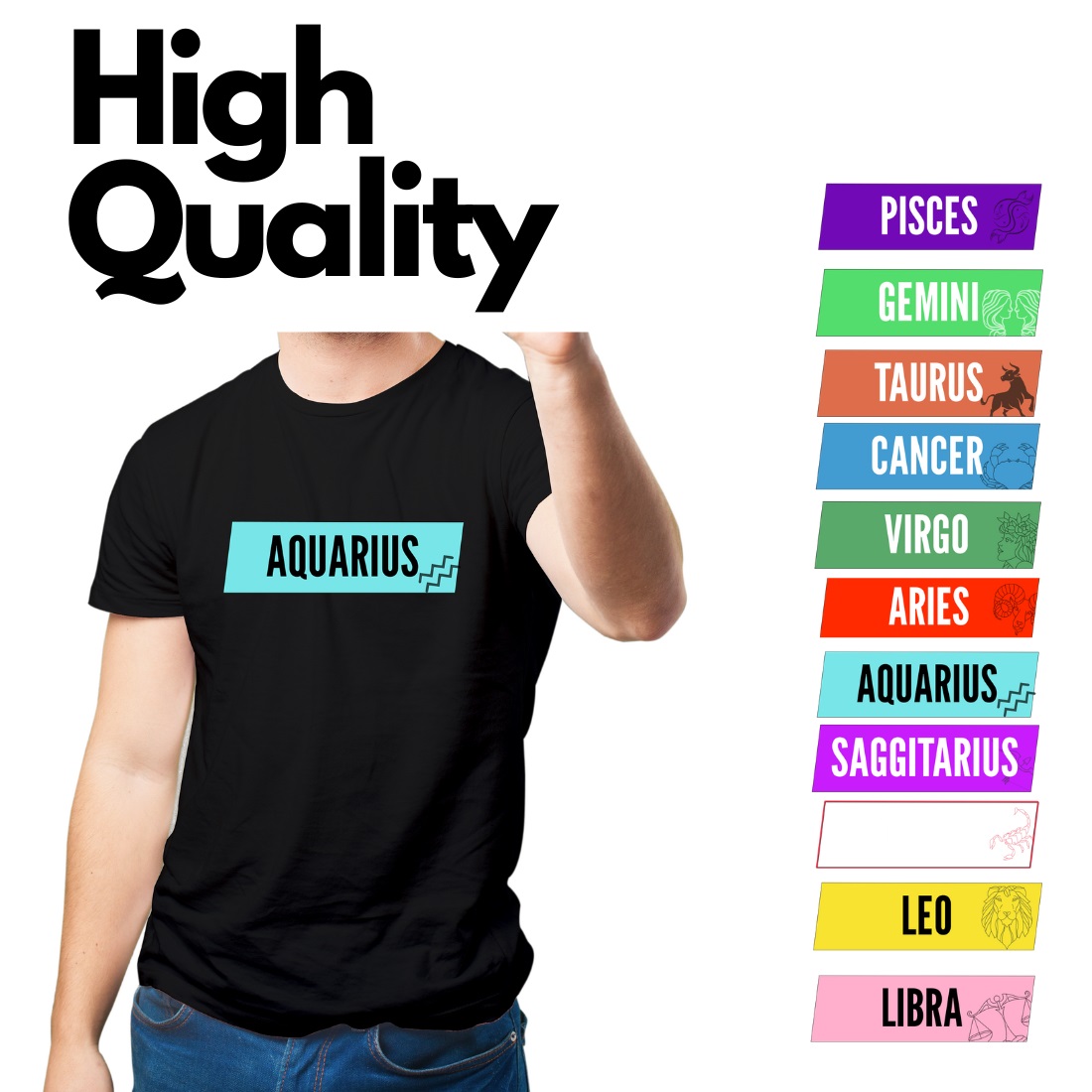 Zodiac Sign T-Shirt Graphics: 12 High-Quality Designs for Personal or Commercial Use preview image.