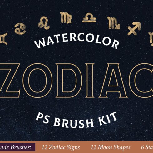 Zodiac Watercolor Photoshop Brushescover image.