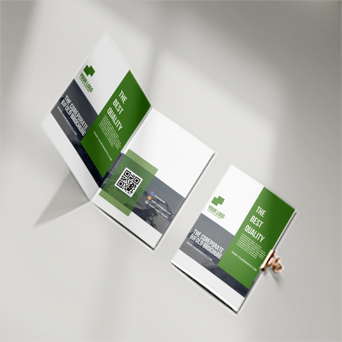 Brochure with a green and white design.