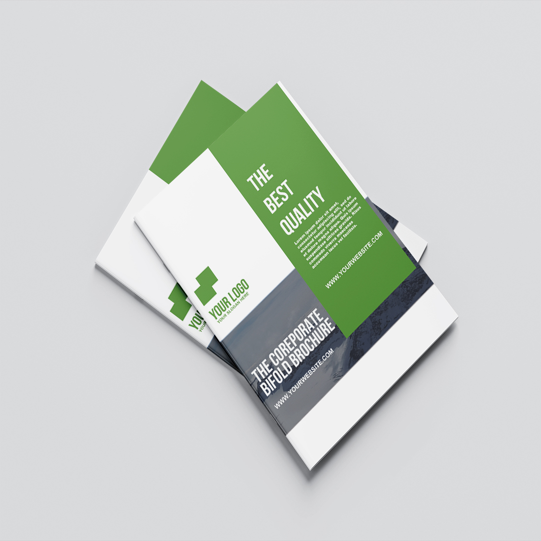 Bifold brochure template design preview image.