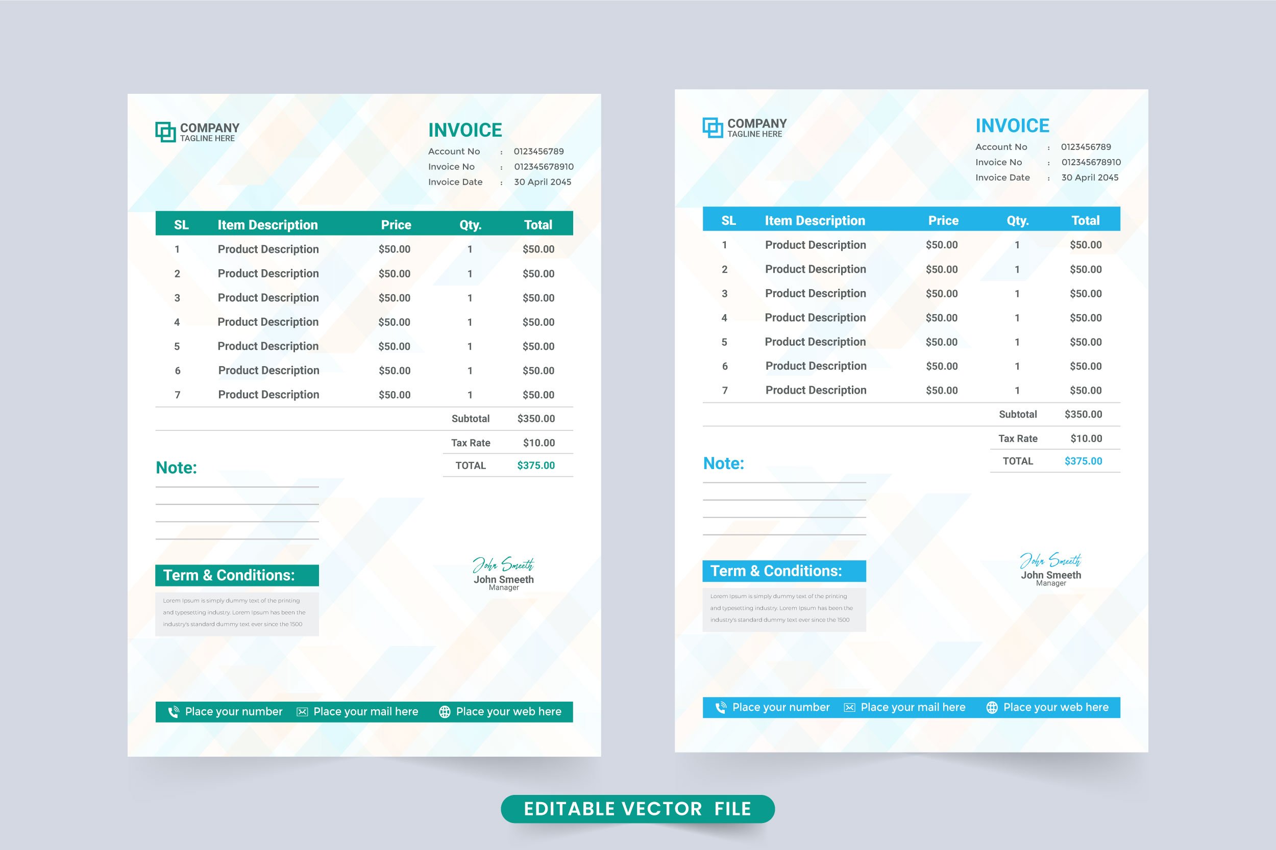 Payment agreement invoice template cover image.