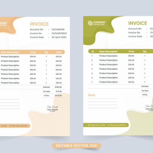 Creative invoice template vector cover image.