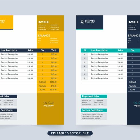 Invoice template vector with billing cover image.