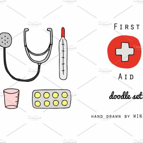 First Aid. Doodle set cover image.
