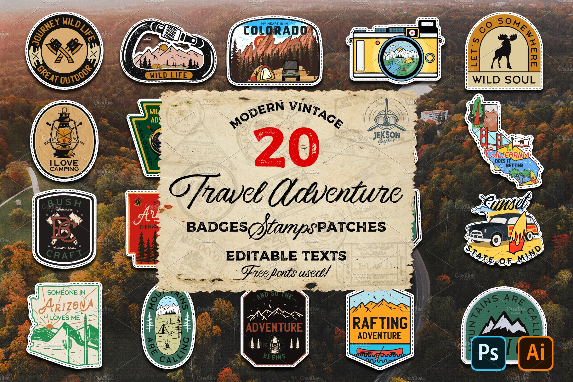 20 Camp Adventure Logos Badges SVG cover image.