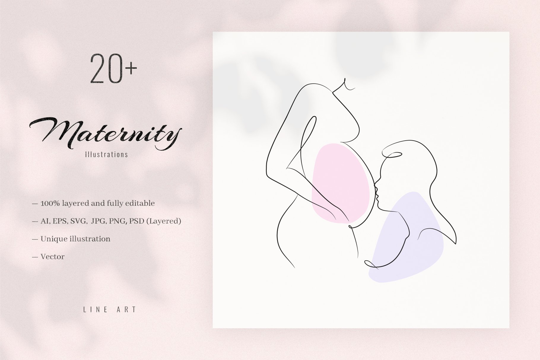 Maternity 20+ Line Art Illustrations cover image.