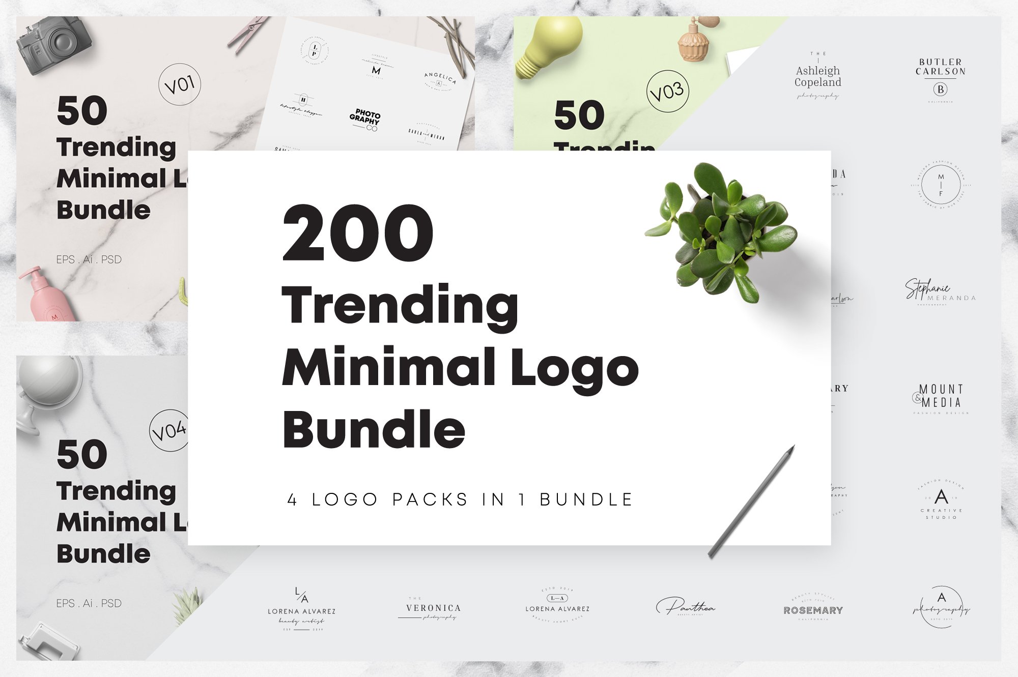 200 Trending Minimal Logo Bundle cover image.