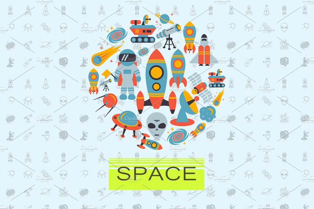 Space icons and flat vector patterns – MasterBundles