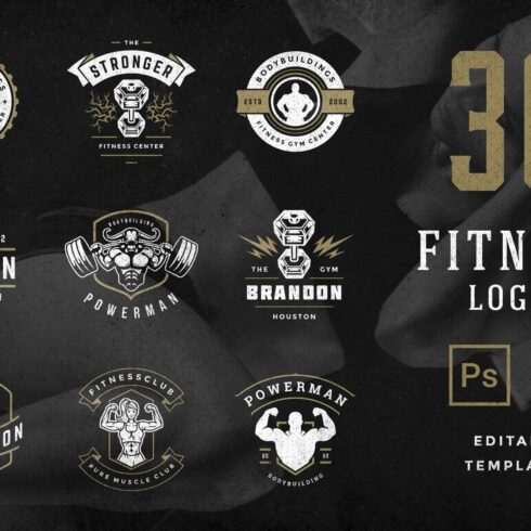 Retro Fitness & Gym Logos Set cover image.