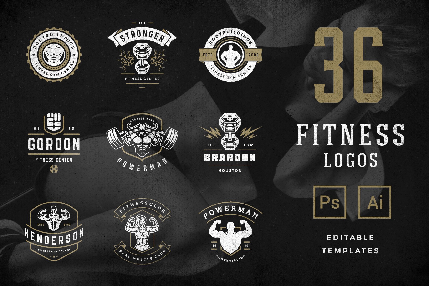 Retro Fitness & Gym Logos Set cover image.