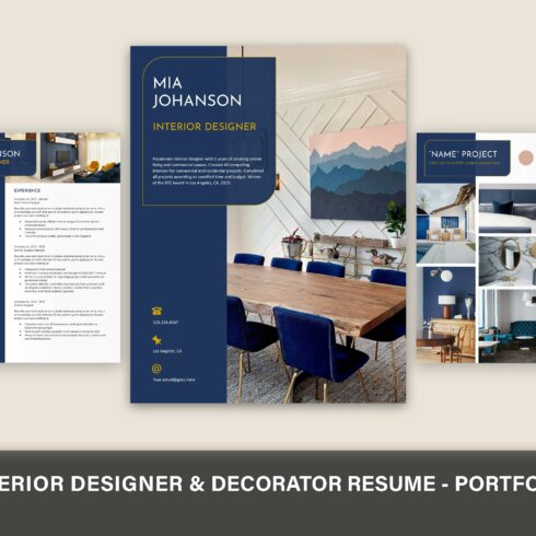 Interior designer resume portfolio cover image.