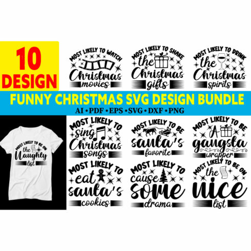 Christmas Funny SVG T-shirt Bundle cover image.