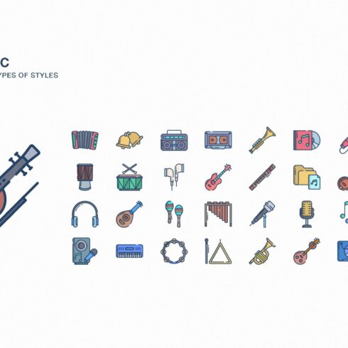 Music instruments icon set cover image.