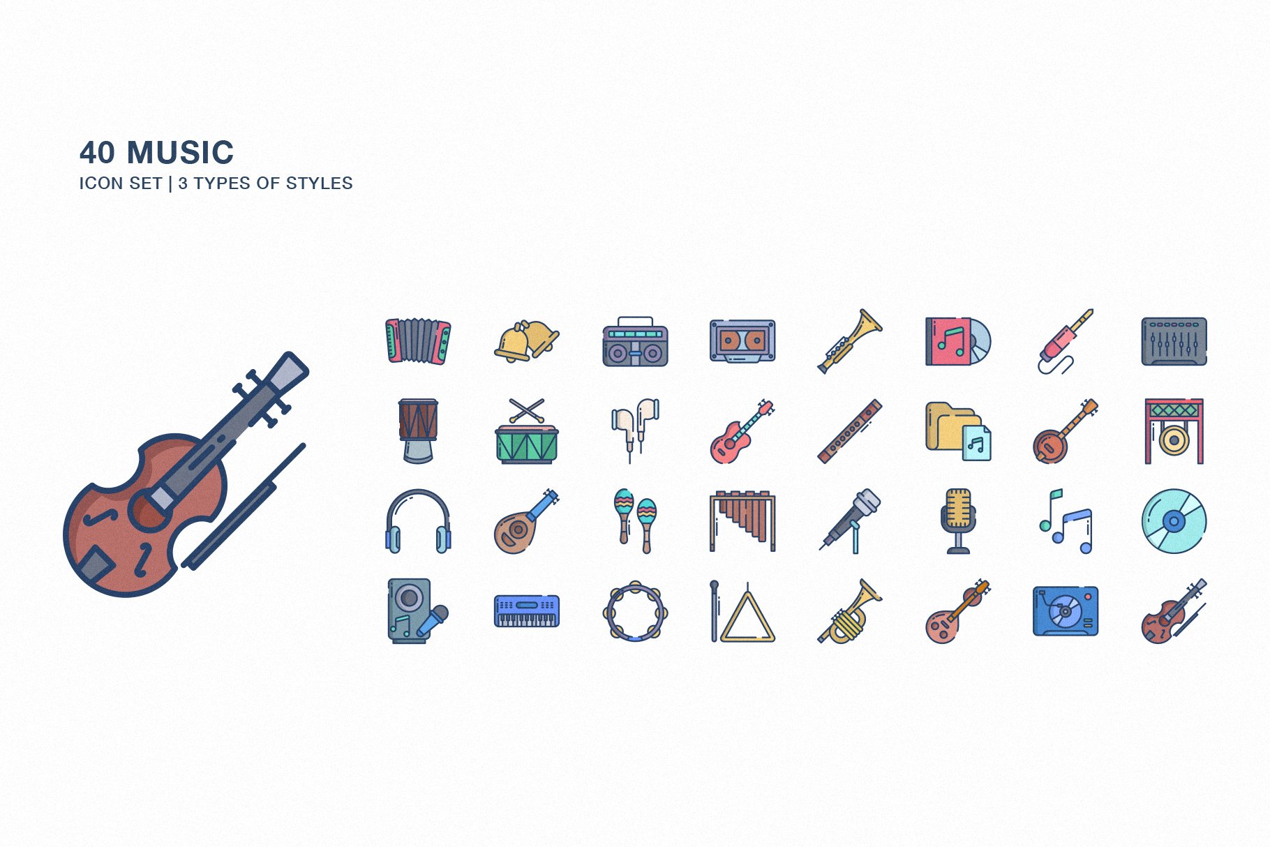 Music instruments icon set cover image.