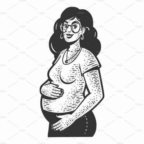 happy pregnant woman sketch vector cover image.