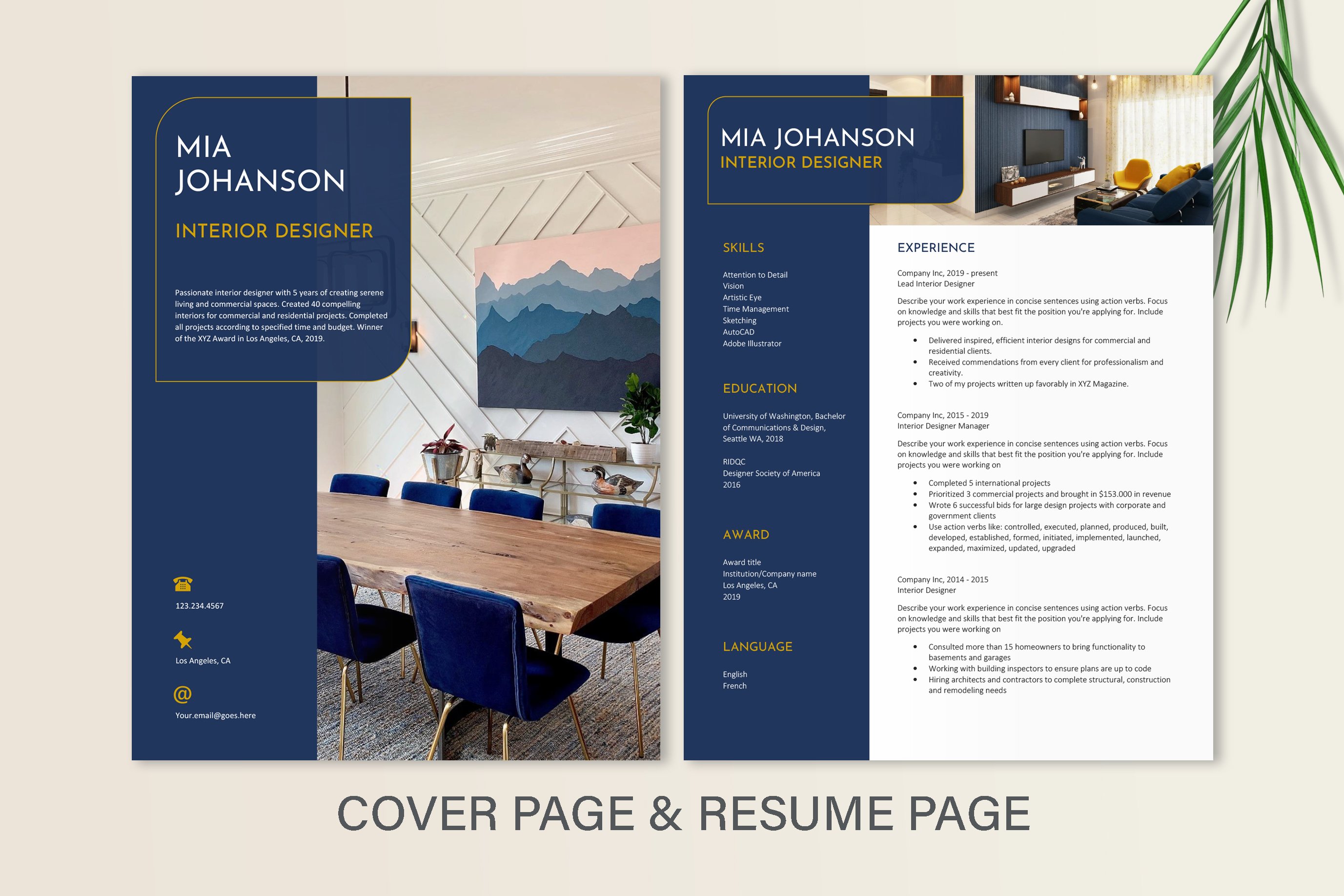 Interior designer resume portfolio preview image.