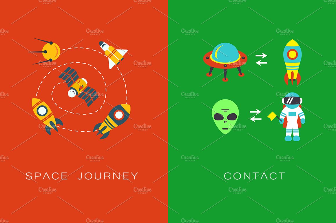 Space icons and flat vector patterns preview image.