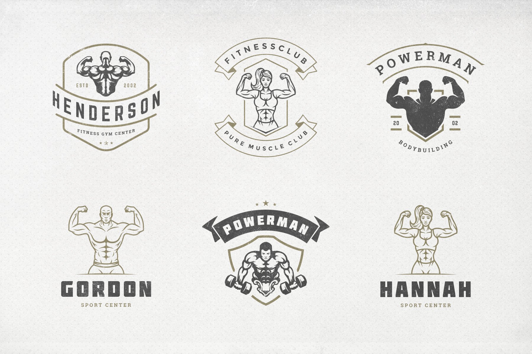 Retro Fitness & Gym Logos Set preview image.