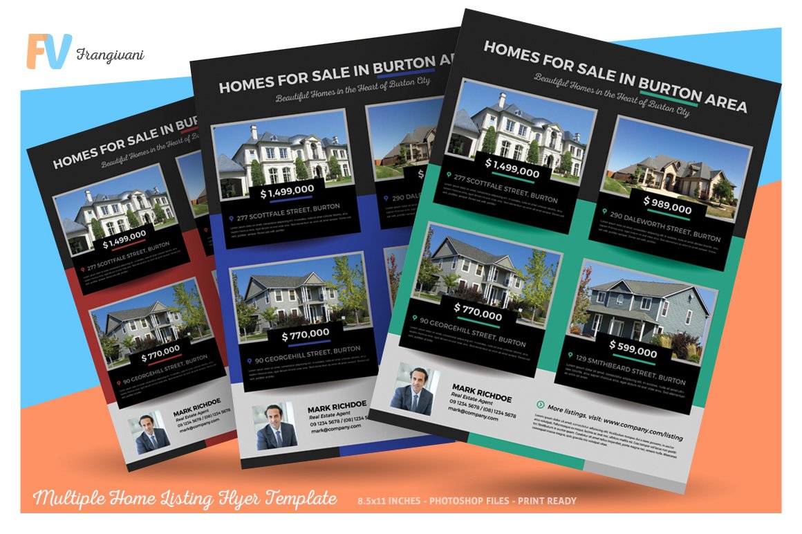 Multiple Home Listing Flyer Template cover image.