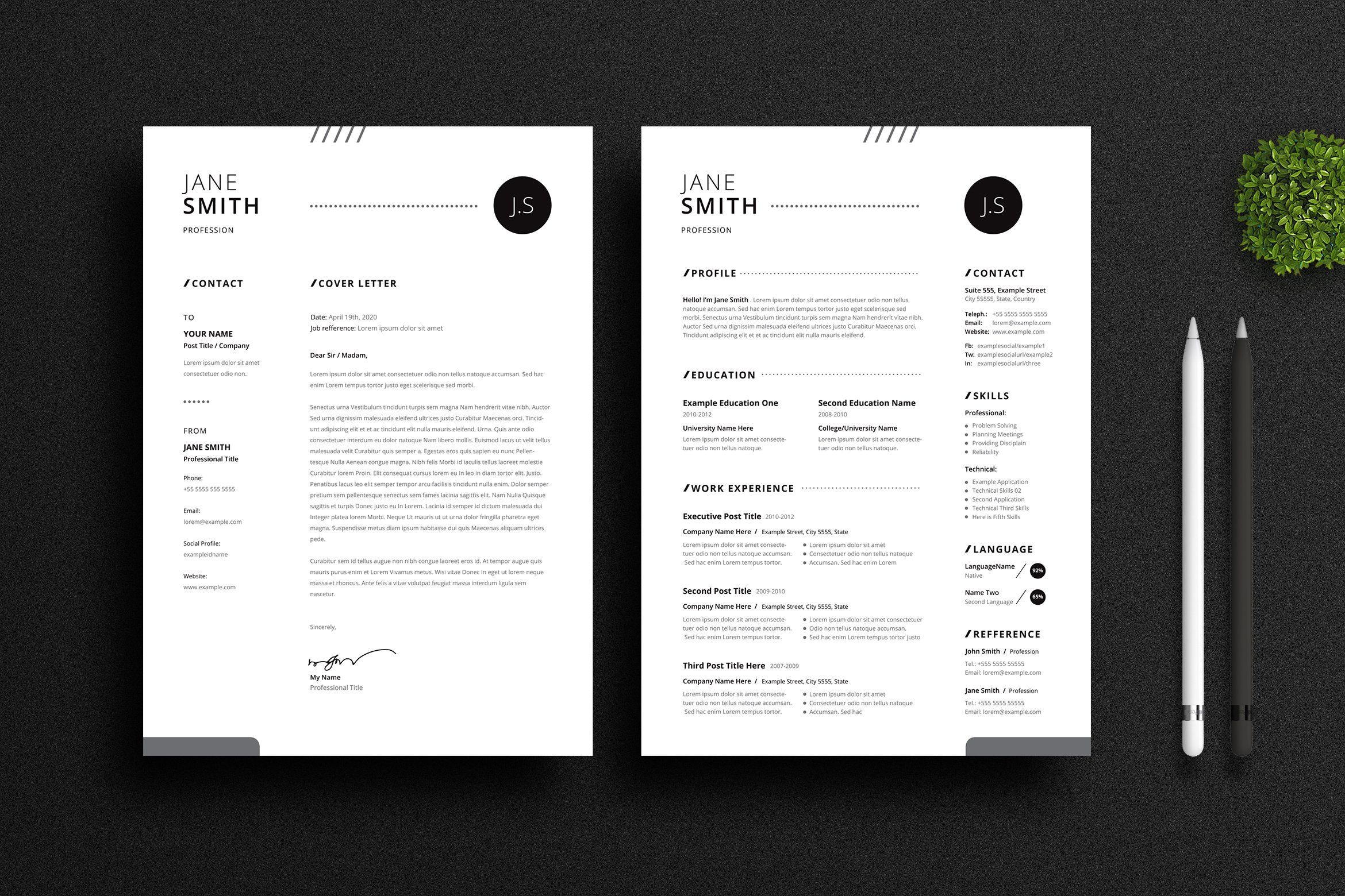 Resume / CV | Minimal Black White preview image.