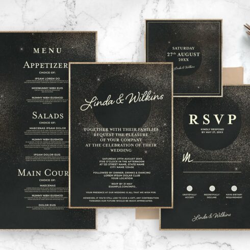 Black & Gold Wedding Invitation cover image.