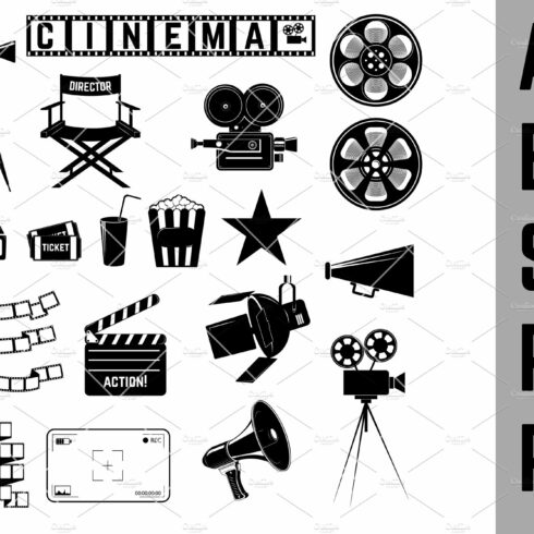 Set of cinema icons. Directors chair cover image.